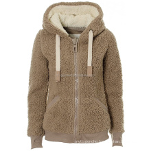 High Quality Custom Hooded Sherpa Jacket Women's Casual Winter Warm Soft  Zip Up Hoodie